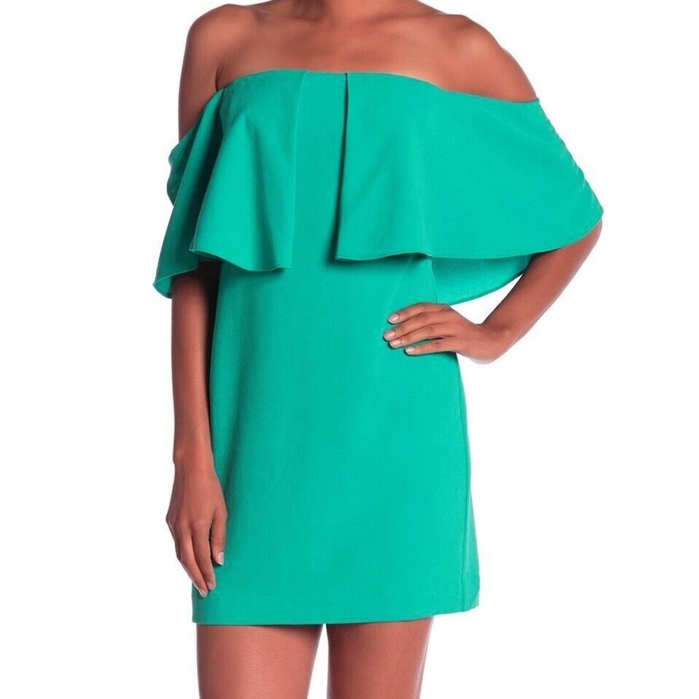 NWT Trina Turk Mirador Off Shoulder Ruffle Dress Turquoise
